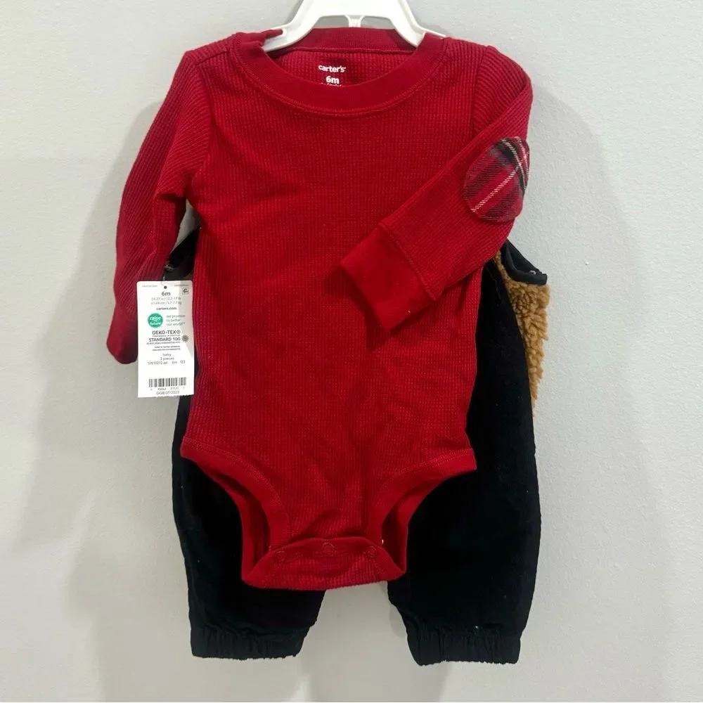 Carter’s boys 3 piece long sleeve top vest and pant set size 6 months NWT